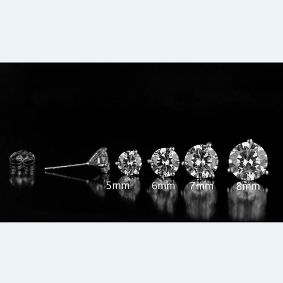 Solid 14k White Gold Round AAA Quality CZ Martini Stud Earrings Size 8mm